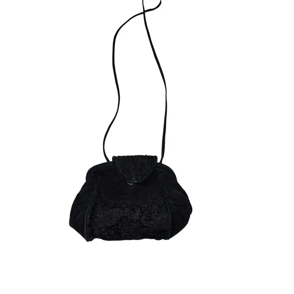 VTG Byrnes & Baker Handbag Snap Clutch Shoulder Strap Black Leather‎ Embellished